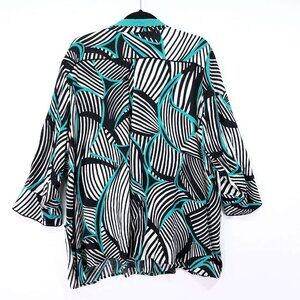 Ali Miles Tunic Top Womens XL With Pockets Button Front Blouse Retro Print